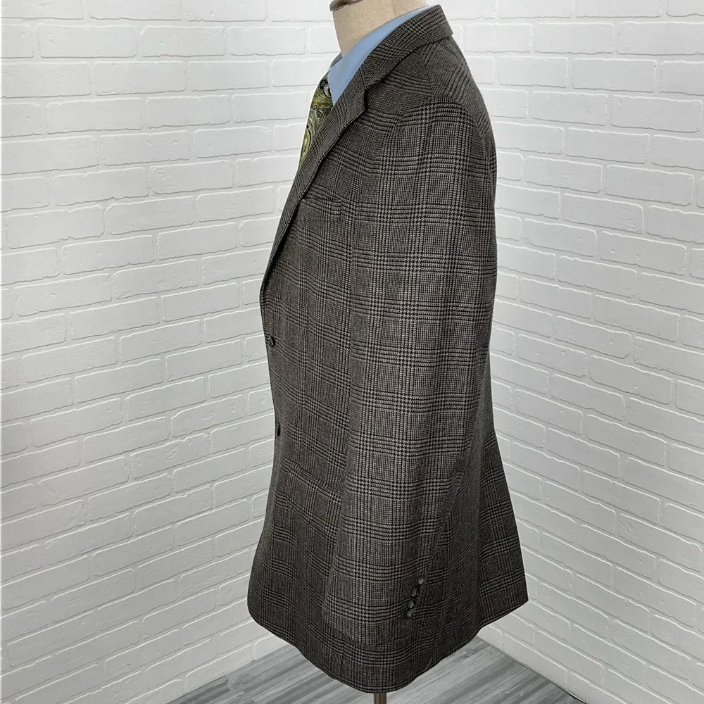 Geoffrey‎ Beene Blazer Mens 42L Gray Prince Edward Plaid Classic Wool Jacket